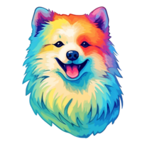 kleurrijk Amerikaans Eskimo hond hond, Amerikaans Eskimo hond portret, hond sticker klem kunst, hond minnaar ontwerp, ai gegenereerd. png