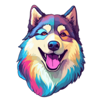 färgrik alaskan malamute hund, alaskan malamute porträtt, hund klistermärke klämma konst, hund älskare design, ai genererad. png