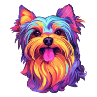 färgrik yorkshire terrier hund, yorkshire terrier porträtt, hund klistermärke klämma konst, hund älskare design, ai genererad. png