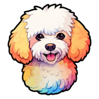 färgrik bichon frysa hund, bichon frysa porträtt, hund klistermärke klämma konst, hund älskare design, ai genererad. png