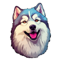 färgrik alaskan malamute hund, alaskan malamute porträtt, hund klistermärke klämma konst, hund älskare design, ai genererad. png