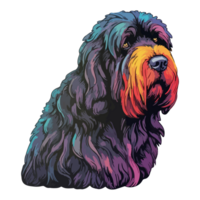 kleurrijk zwart Russisch terriër hond, zwart Russisch terriër portret, hond sticker klem kunst, hond minnaar ontwerp, ai gegenereerd. png