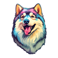 färgrik alaskan malamute hund, alaskan malamute porträtt, hund klistermärke klämma konst, hund älskare design, ai genererad. png