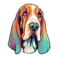 färgrik basset hund hund, basset hund porträtt, hund klistermärke klämma konst, hund älskare design, ai genererad. png