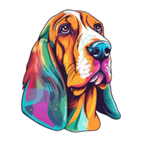 bunt Basset hetzen Hund, Basset hetzen Porträt, Hund Aufkleber Clip Kunst, Hund Liebhaber Design, ai generiert. png