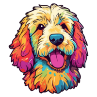 kleurrijk gouden tekening hond, gouden tekening portret, hond sticker klem kunst, hond minnaar ontwerp, ai gegenereerd. png