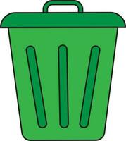 Isolated green dustbin icon in flat style. vector