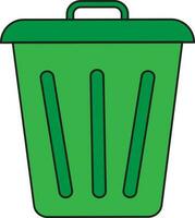 Isolated green dustbin icon in flat style. vector