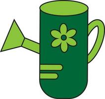 Green flower decorated watering can. vector