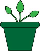 Green pot with leaf plant on background. vector