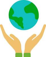Save Earth icon, Globe with caring hand sign. vector