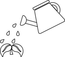 Watering can with plant icon for Plantation concept in line art. vector