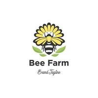 Honeybee Logo illustration. Bee Farm with Flower design template vector