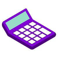 isométrica calculadora icono en púrpura color. vector