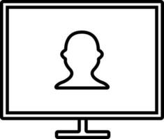 Line art illustration of man on desktop screen icon. vector