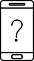 Question symbol on mobile screen icon in line art for Online study. vector