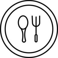 Dishware spoon with fork on plate icon in line art. vector