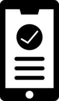 Verified tick mark on smartphone screen icon in flat style. vector