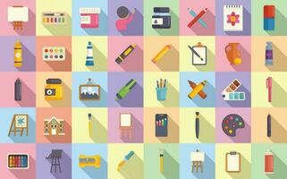 Painting school icons set flat vector. Class student vector