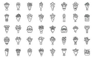 Bouquet icons set outline vector. Flower basket vector