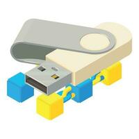 Blockchain technology icon isometric vector. Bright block chain and flash drive vector