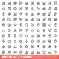 100 contaminación íconos colocar, contorno estilo vector