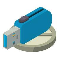 Usb stick icon isometric vector. Modern blue portable flash drive device icon vector