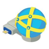 World network icon isometric vector. Globe icon and portable flash drive device vector