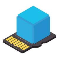 Crypto block icon isometric vector. Blue crypto block and black memory card icon vector