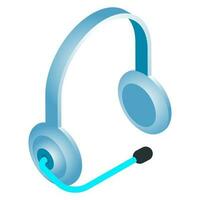 Isometric headphone icon in blue color. vector