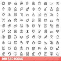 100 sad icons set, outline style vector