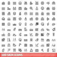 100 skin icons set, outline style vector