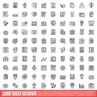 100 iconos de seo, estilo de esquema vector