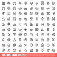 100 impact icons set, outline style vector