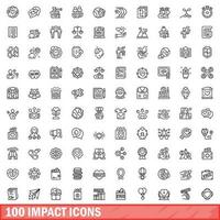 100 impact icons set, outline style vector