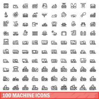 100 machine icons set, outline style vector