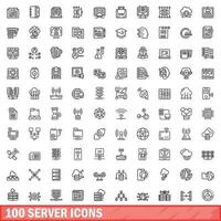 100 server icons set, outline style vector