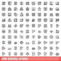 100 signal icons set, outline style vector