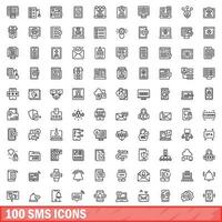 100 sms icons set, outline style vector