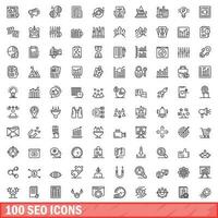 100 iconos de seo, estilo de esquema vector