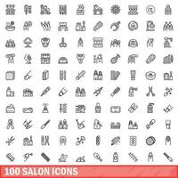 100 salon icons set, outline style vector