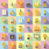 Winner awarding icons set flat vector. Rank prize vector