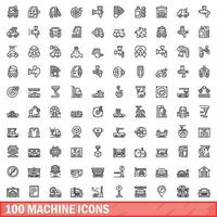 100 machine icons set, outline style vector