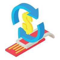 Electronic exchange icon isometric vector. Dollar sign in arrow and flash drive vector