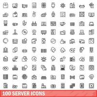 100 server icons set, outline style vector