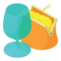 Profitable business icon isometric vector. Empty wine glass and wallet with coin vector