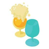 Drink concept icon isometric vector. Glass of foamy beer near empty wine glass vector