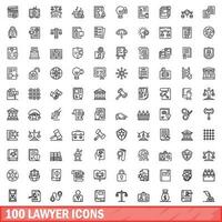 100 lawyer icons set, outline style vector