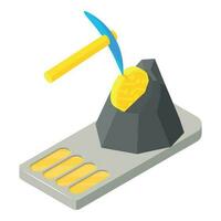 Cryptocurrency mining icon isometric vector. Pickaxe mines coin in mountain icon vector