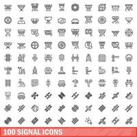 100 signal icons set, outline style vector